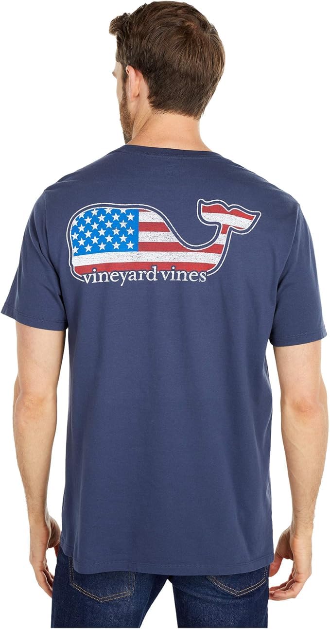 vineyard vines Men's Short Sleeve Vine Americana Whale Pocket T-Shirt, Blue Blazer, XX-Large
